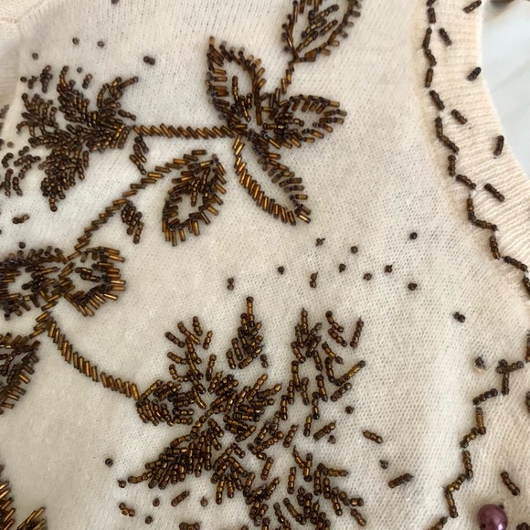 Vintage Cream Lambswool Beaded Cardigan Sweater - Picture 9 of 14